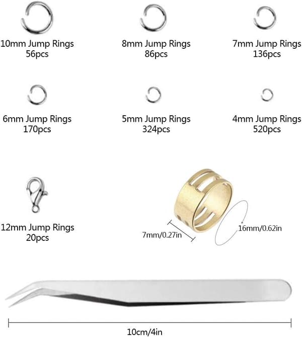 Smykkereparationssæt, springringe med spidstang, ringåbner