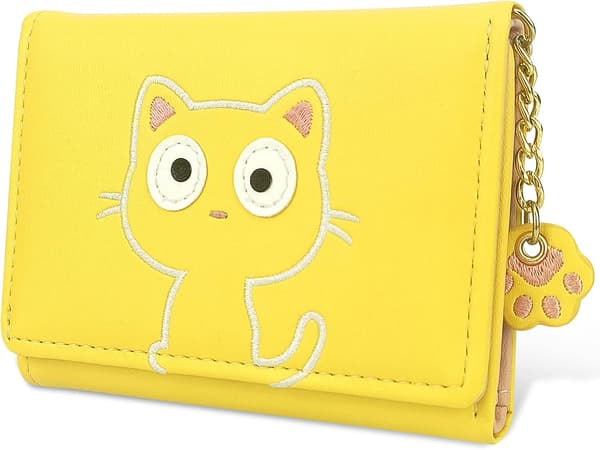 Liten, ultratunn tri-fold läderplånbok för kvinnor, söt och enkel Compa