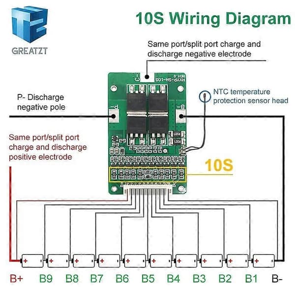 10S 42V 15A BMS Polymer Cell 18650 Lithium Battery Protection Board With Balance Built-in Temperature Control