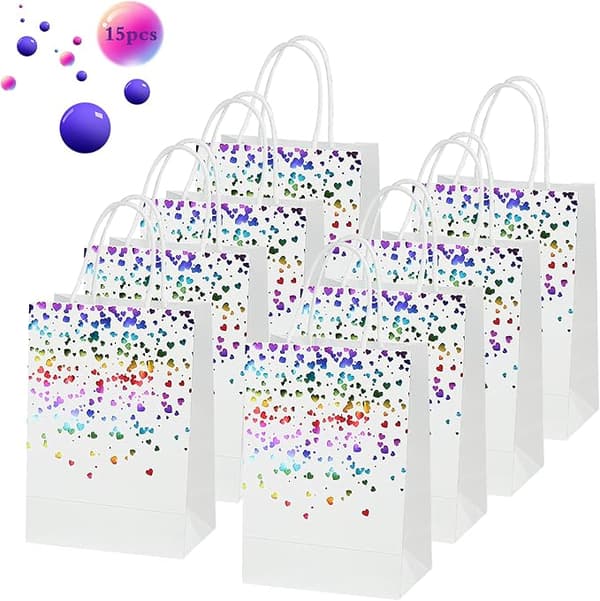 15 st kraftpåsar med handtag, presentpåsar i papper, återvinningsbara