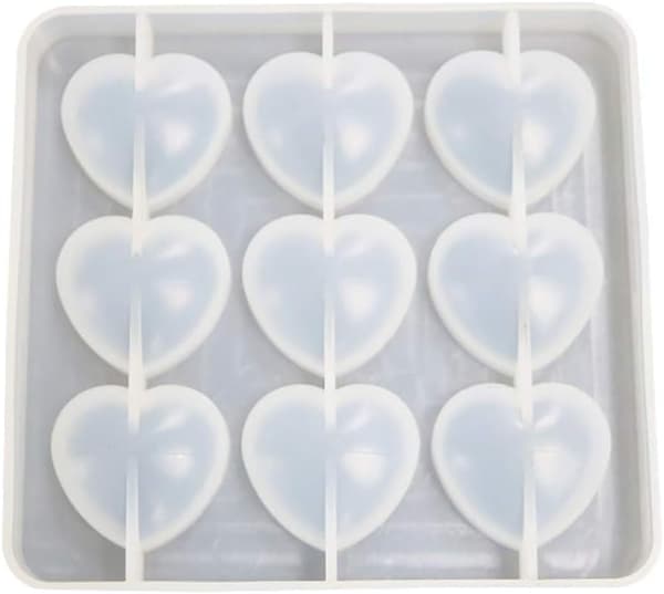 Hjerte Epoxy Form Silikoneform 9stk 3 x 2,8cm Resin Kærlighed Hjerte Form DIY Håndværk til Nøgleringsfremstilling, 1cm Dybde