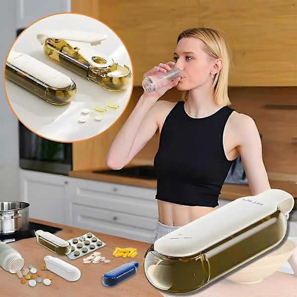 Uusi 2-in-1 kannettava yksinkertainen pillerinpoistaja ja säilytysjärjestäjä, pillerijärjestäjä bule