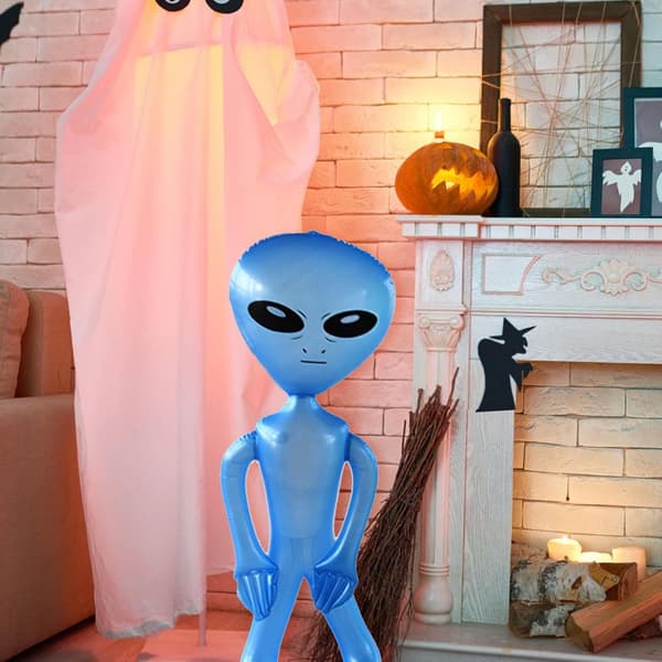 Oppustelig rumvæsen-dekoration 89,9 cm Halloween PVC blå Blau