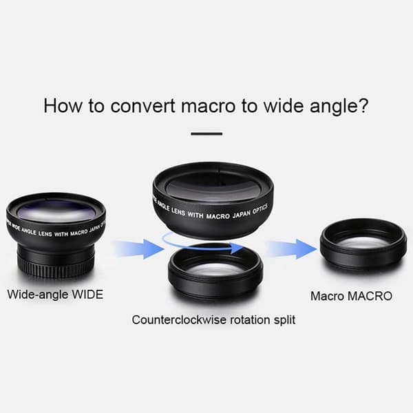 2-in-1 Camera Lens Kit for Mobile Phone - 0.45x Wide Angle Lens and Macro Lens - Silver silver