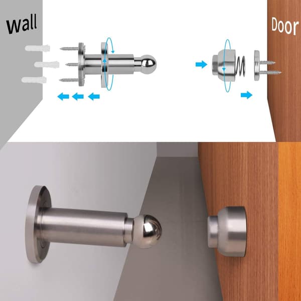 Magnetisk dörrstopp med justerbar höjd, rostfritt stål 304, vägg- och golvmontering, silver