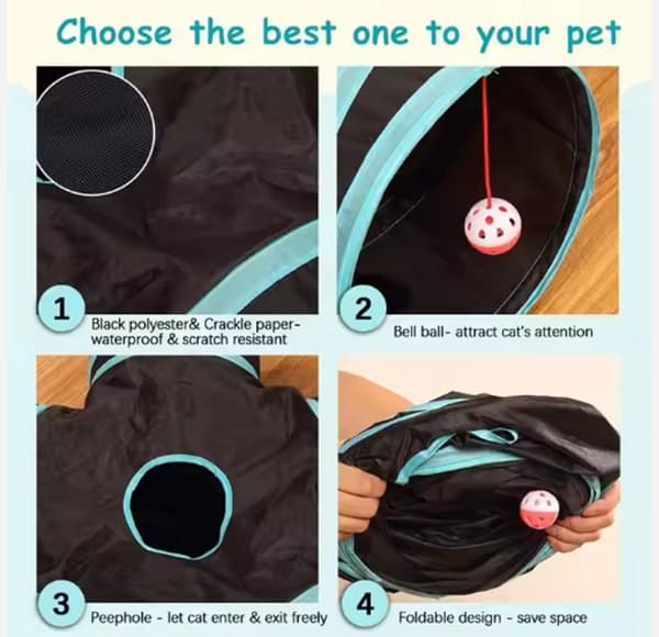 Cat Tunnel - Foldable play tunnel for cats, Gray, L Gray L