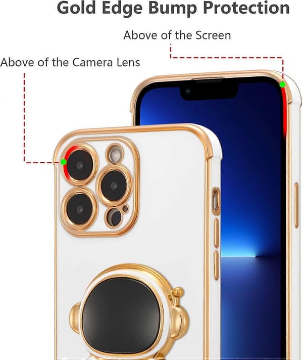 Kompatibel med iPhone 14 Pro (6.1\") Deksel med søt astronautstativdesign Støtsikkert galvanisert telefondeksel for iPhone 14 Pro - Hvit
