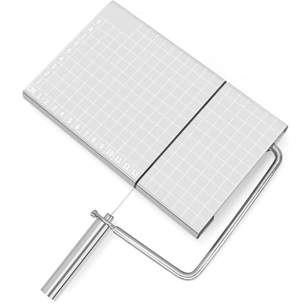 Cheese Slicer with Stainless Steel Frame, Cutting Board with Grid, and 5 Replacement Wires for Cheese Blocks and Home Kitchen