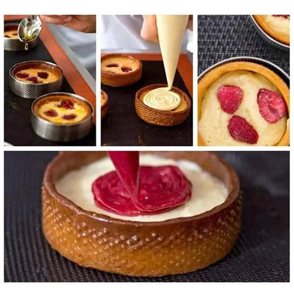 15-pakning rustfrie kakeringer i rustfritt stål, varmebestandige perforerte kakeringer, runde ringer for baking av smultringer