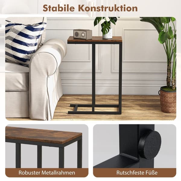 Sidebord C-formet sofabord med metalramme sofabord til stuen rustik brun