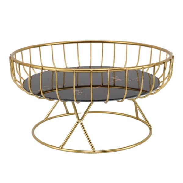 Round Metal Fruit Basket Large Capacity Hollow Ventilated Bowl for Kitchen Counter Dining Table Snacks Bread Gold Black