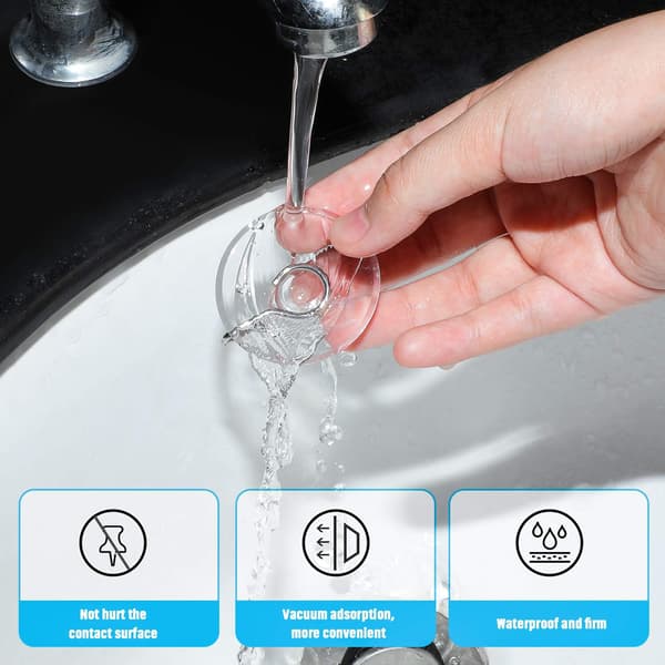 40mm Transparent Suction Cup Hooks for Kitchen and Bathroom, Waterproof Drill-Free Suction Hooks, 6 Pieces
