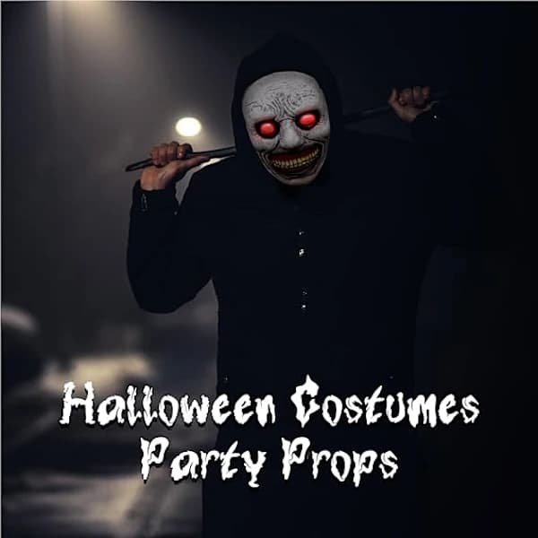 Halloweenmaske til kvinder og mænd, gummi, lysende røde øjne