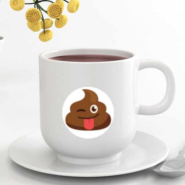 Roll of 500 self-adhesive round wrapping labels, poop theme, approx. 25 mm