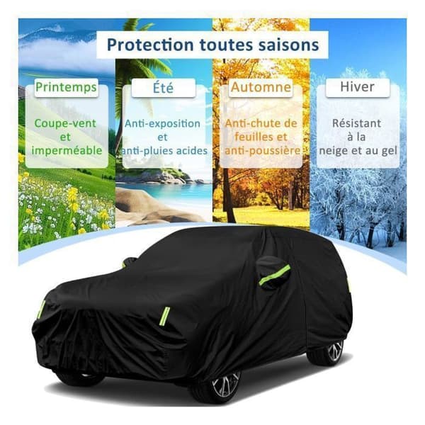 TOOLUCK Utomhus bilöverdrag för SUV, storlek A5, 462–482 cm, vattentätt, andningsbart, dragkedjor, bomullsfoder, UV-beständigt