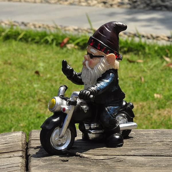 Dvärgtomte Resin Skrivbords Trädgårdsprydnadsstaty Dvärgmotorcykel