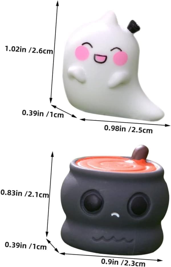 5 st Mini Halloween-dekorationer – Miniatyrspökfigurer och gravstenar – Vit/grå/gul