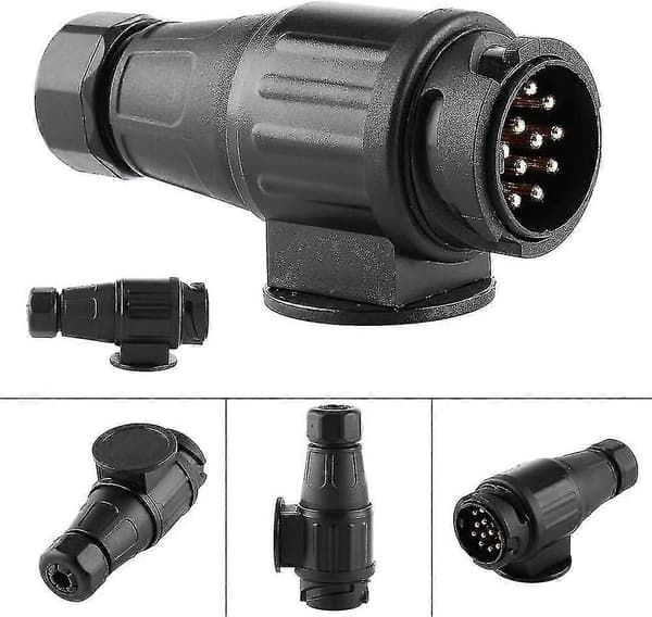 Trailer Connector, 12V 13-Pin Electric Trailer Plug 13-Pin Plastic Cable Connection Adapter Black