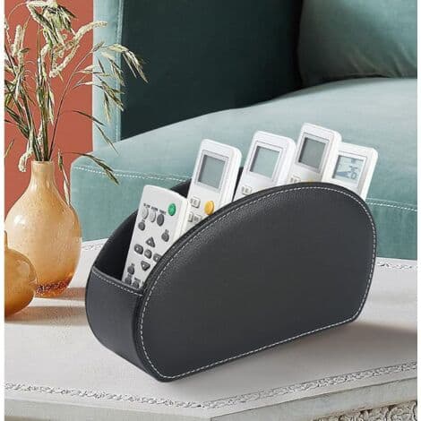 PU Leather Remote Control Holder, Multifunctional Organizer with 5 Compartments, Storage Box for TV Remote Controls, Pens, Makeup Brushes