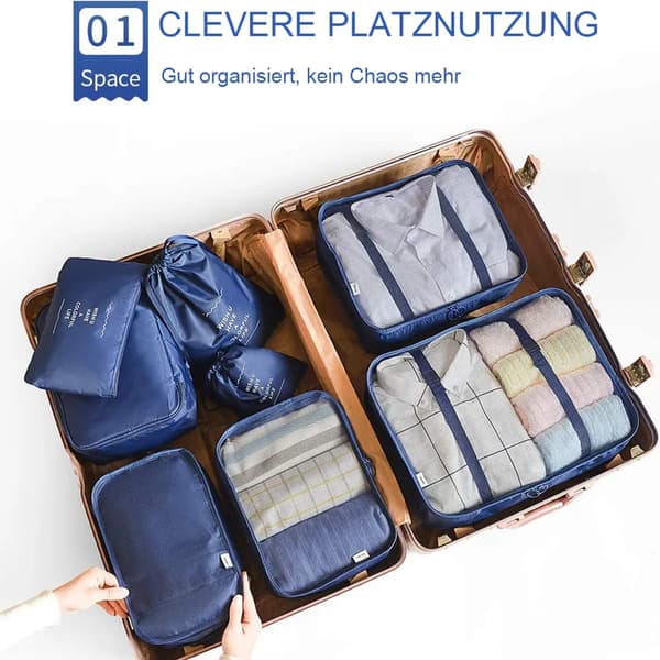 Organizer set, packkuber klädpåsar skopåsar researrangör packkuber kosmetika researrangör packpåsar (8 delar)