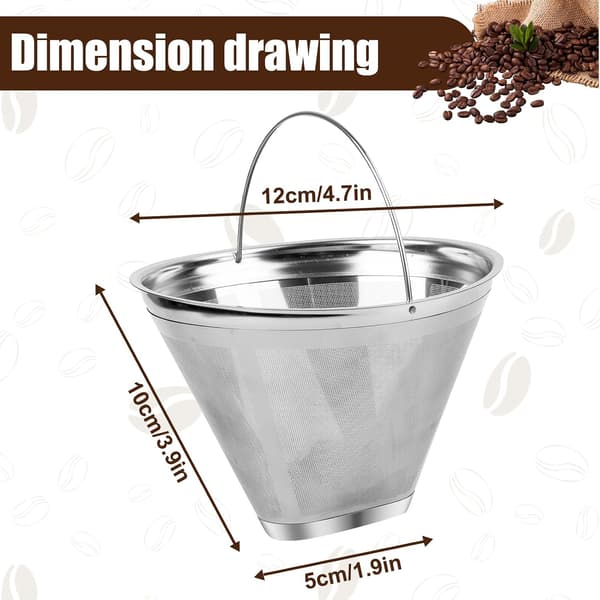 Genanvendeligt kaffefilter i rustfrit stål 100 Mesh 8-12 kopper Sølv