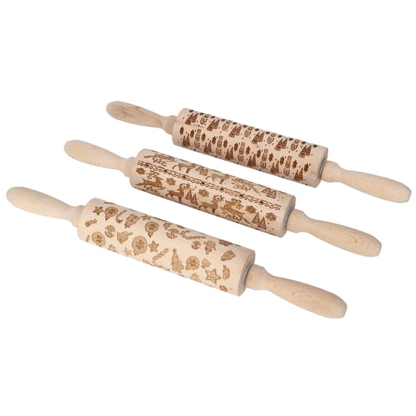 Embossed Rolling Pin for Baking, Christmas Snowflake Pattern 3D Rolling Pin with Deeply Engraved Design, Wooden Rolling Pin for