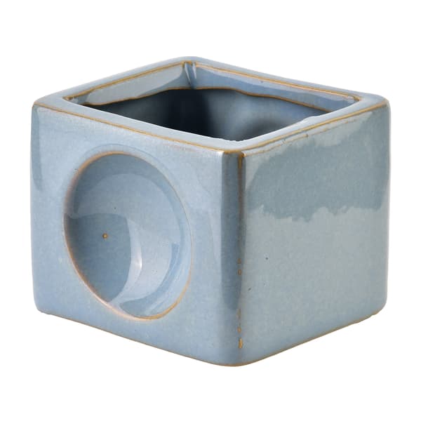 Rektangulær duftoliebrenner i blå keramik, 9,5x7,5x8,5 cm