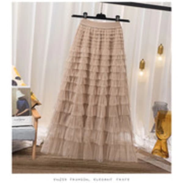 Women's New Multi-layered Ruffled Tulle Skirt, High Waist, White White M