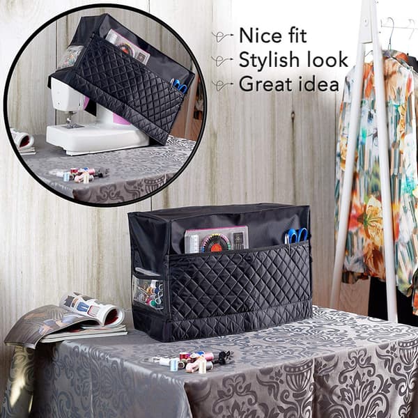 Sewing Machine Cover, Compatible with Singer and Brother Machines, Sewing Machine Accessory Protector with Pocket, Quilted Black