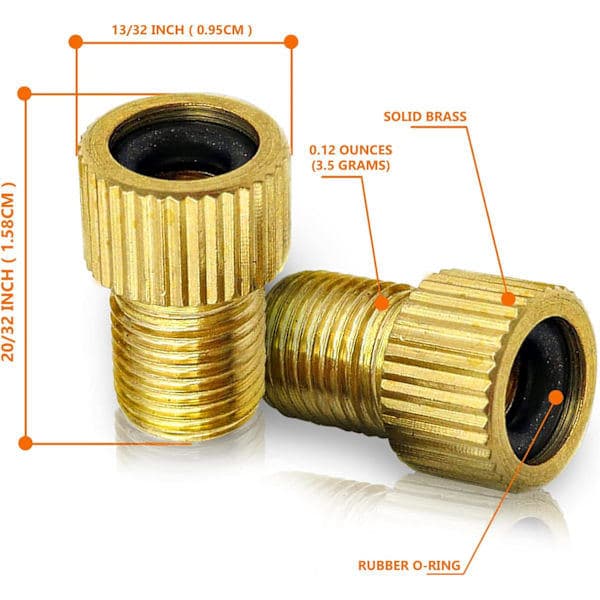 Messingadapter for Presta-ventil (5-pakning + 10 lokk)