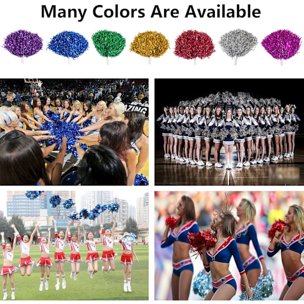 6 kpl Pom Pomit Cheerleading Metallinhohtoinen Folio Cheer Pom Pomit Muovikahvoilla Cheerleading-joukkueen Urheiluhenkeen Ruusunpunainen 12 Rose Red