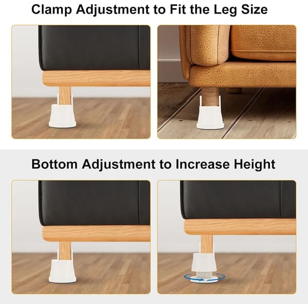 Set of 4 adjustable bed risers 6-8 cm with screw clamp
