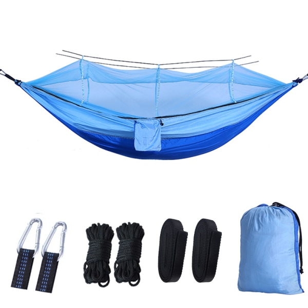 Camping Hengekøye med Myggnetting - Ultra Lett Holdbar Dobbel/Enkel Reise Hengekøye 660lbs Kapasitet for Hage Camping Blue 2