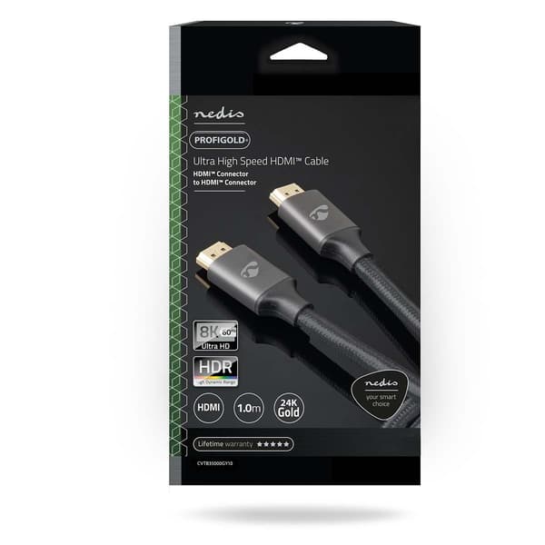 Nedis Ultra High Speed HDMI-kabel 8K@60Hz 48 Gbps 1 m Grå med metall Grå