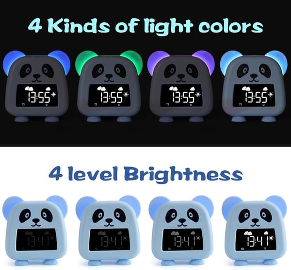 Children's Alarm Clock with Night Light 5 Colors Brightness Adjustable Lights Speaker Timed Switches Automatic Temperature Display Light Blue