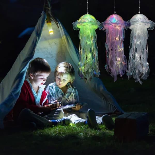 6-delt vandmandelygte med lys: Hængende vandmandsformede lanterner/lamper til dekoration