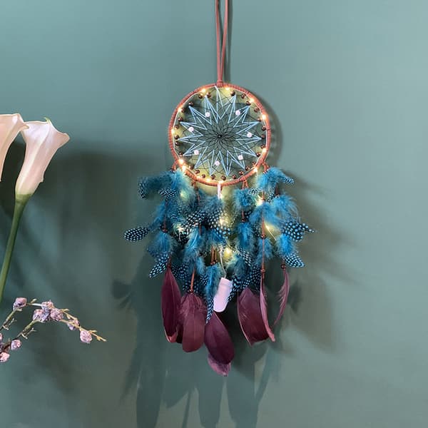 Retro Dark Blue Dream Catcher Feather Pendant Wind Chime Home Decor