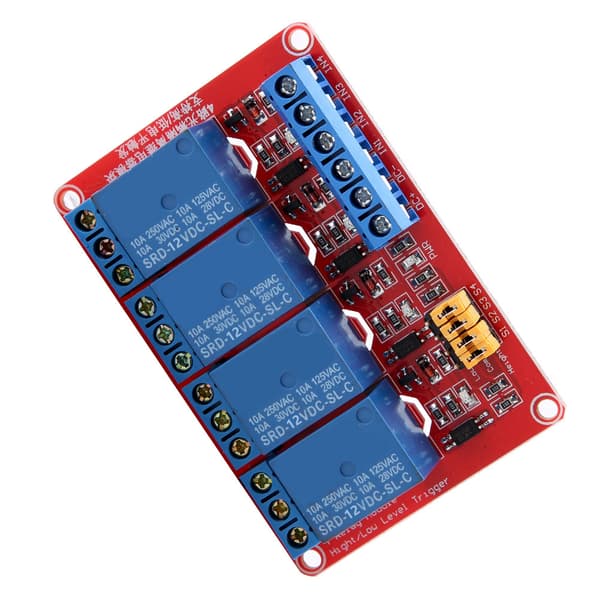 4-Channel Optocoupler Relay Module Board High Low Trigger 5V/12V/24V (12V)