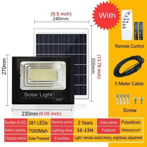 50 % rabatt – 300 W LED solcelleflomlys panel gatelys utendørs vanntett fjernkontroll