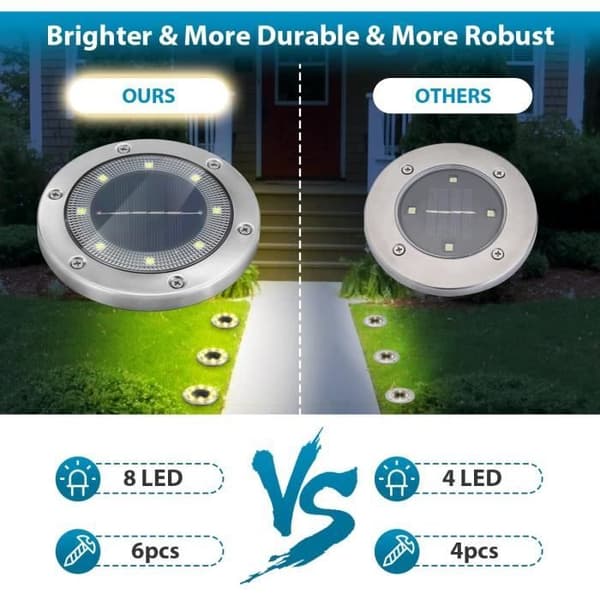 Solcellelampe 2 stk - 8 LED - IP65 Vanntett - Hvitt lys