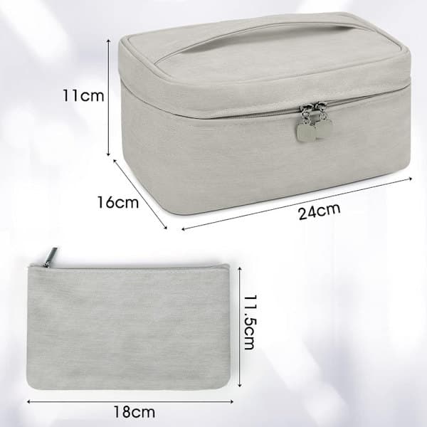 2-in-1 Makeup Bag Toiletry Bag Wash Bag with Handle Gray Gray