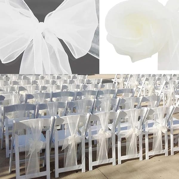 Vit 50 st ORGANZA-band 18*275 cm, rosettband bröllop
