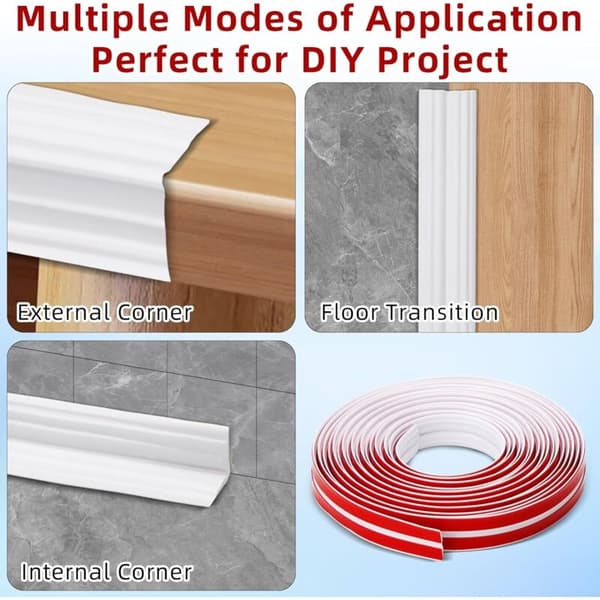 Self-adhesive flexible baseboard 2 cm x 6 m for wall edges, ceilings, doors, windows, walls, and cabinets