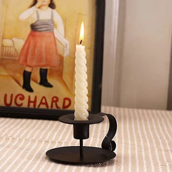 2 pcs Retro Candlestick Black Metal Candlestick Spike Candlestick With Handle Iron