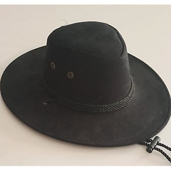 Herrehat i imiteret læder, mode, cowboy, fedora, bredskygget udendørshat (sort)