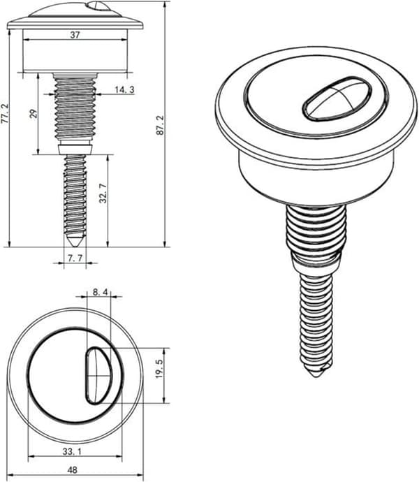 Dobbeltskylling med trykknapp for Siamp toalettcistern for Optima 49 WC Twyford Vitra (1 stk)