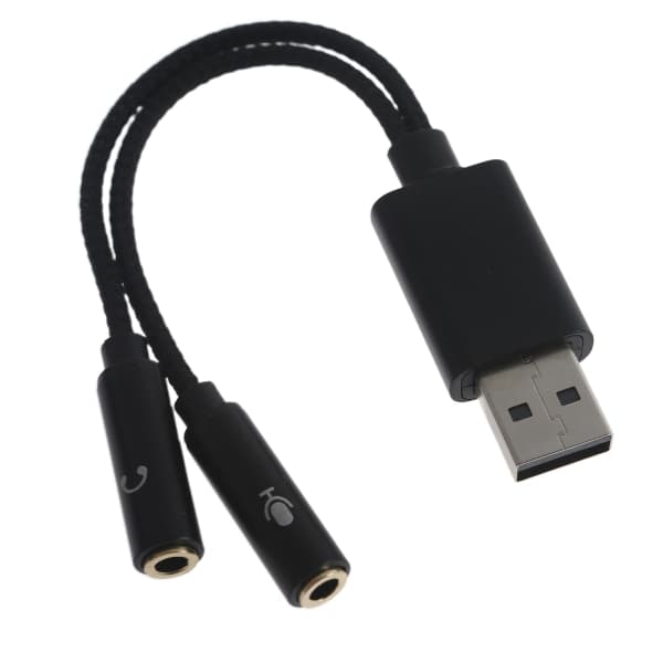 USB til 3,5 mm Jack Audio Adapter USB Lydkort med 3,5 mm Aux Konverter til Headset PC Bærbare computere Linux Stationære computere Sort