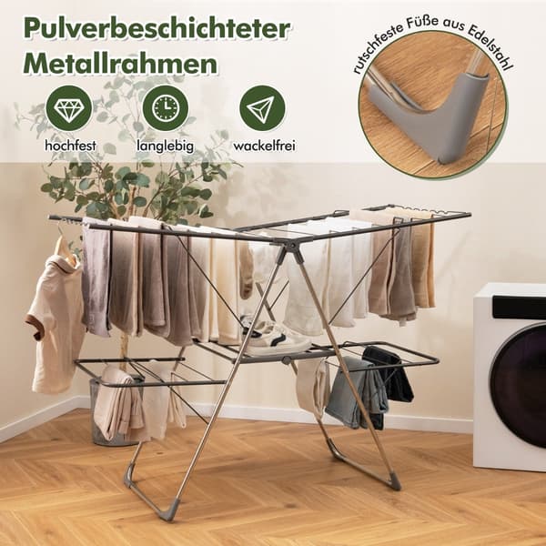 2-lags sammenklappeligt tørrestativ til tøj med justerbare vinger