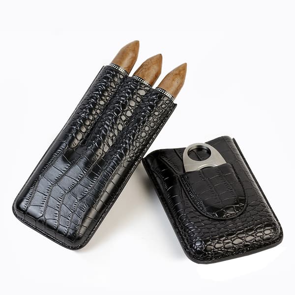 3 Tubers Cigar Case Crocodile Pattern Leather Cigar Humidor Cigar Box