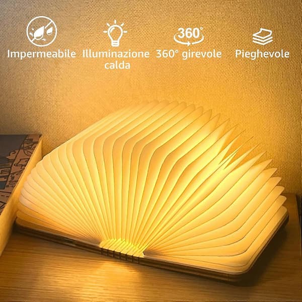 Foldbar LED-boglampe i træ, genopladelig - 15 x 11 x 2,5 cm